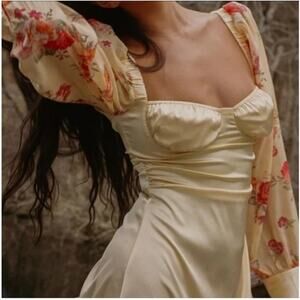 Danielle Bernstein Golden Hour Puff Sleeve Mini Dress Butteryellow  Sz 0